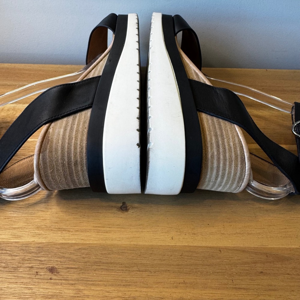 Jo Mercer Women 11 EU 42 Black Leather Wedge Heel Sandals Ankle Strap White Sole - Picture 3 of 16